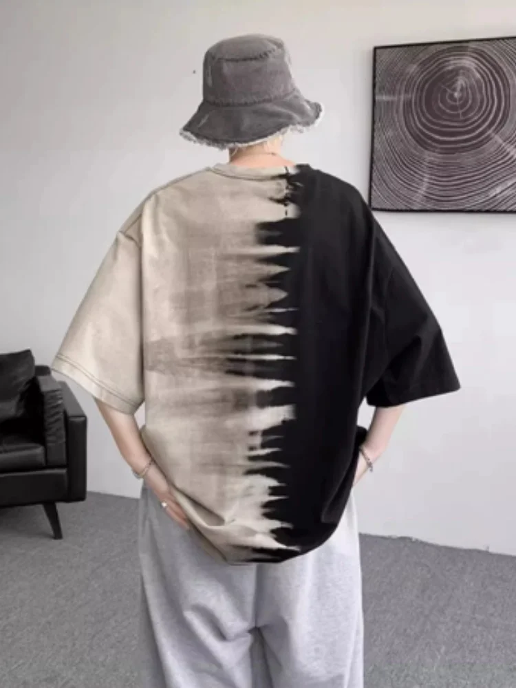 2026 New Tie Dye Gradient Short Sleeve T Shirt For Men Vintage Streetwear Half Sleeve Top Summer Loose Pullover Daily Outerwear