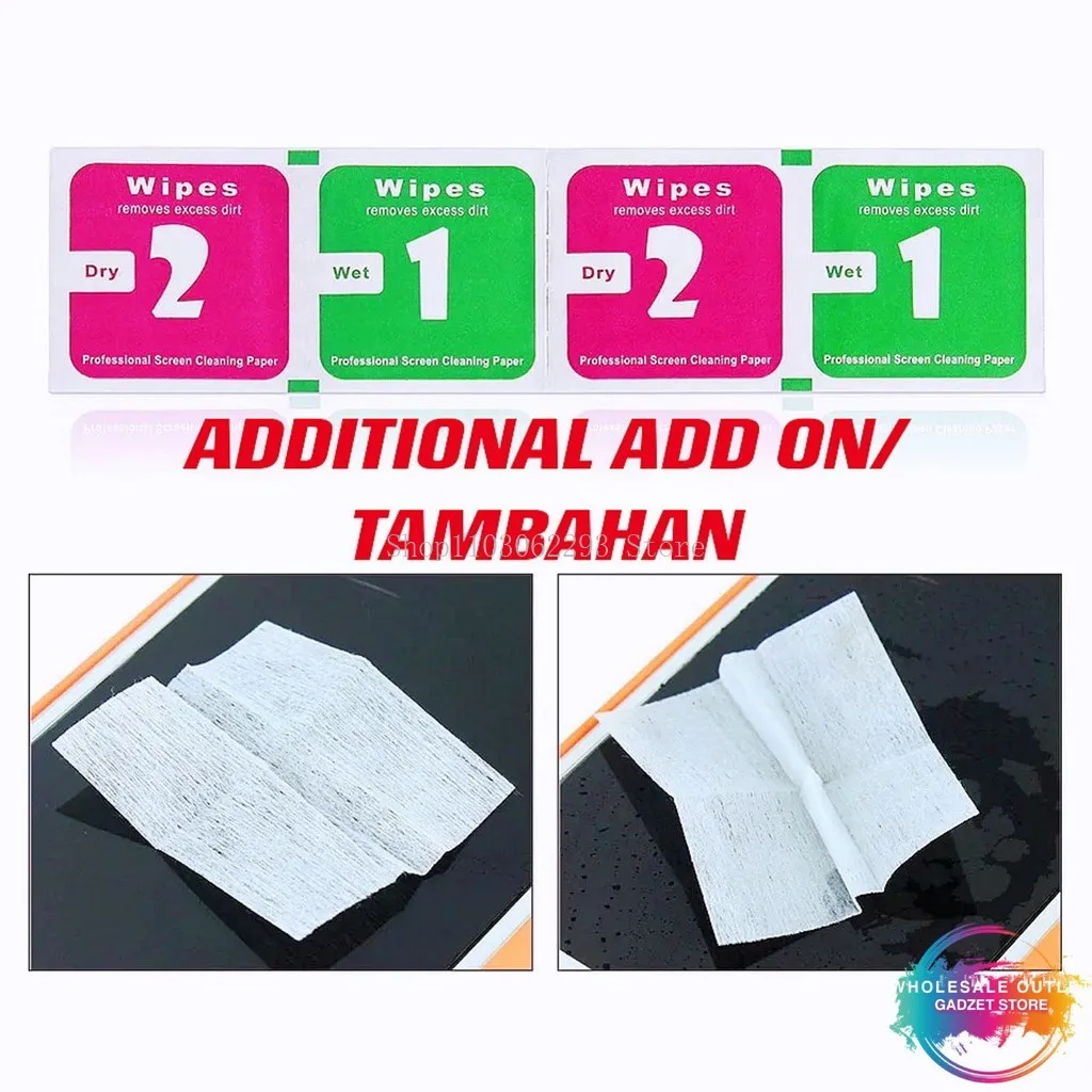 100 sets Wet Dry Wipes Cleaning Cloths Tool For Tempered Glass Screen Protector Guard Film For All Mobile Phone Camera Tablet