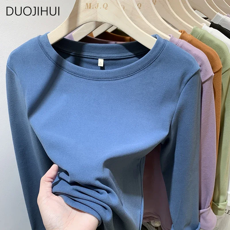 DUOJIHUI viola classico o-collo Chicly morbido pullover donna inverno Basic semplice Casual tinta unita moda S-2XL pullover femminili