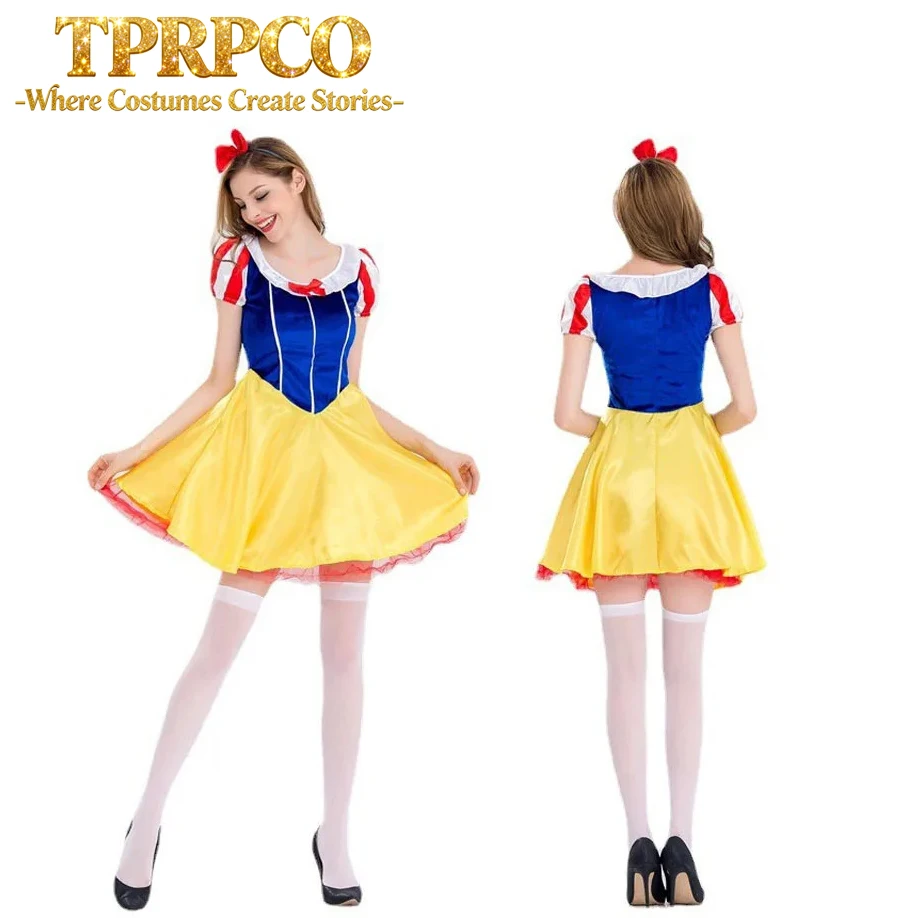 

woman snow white dress Purim Adult Snow White Costume Holloween Cosplay Princess Dress fashion satin short outfit without sock