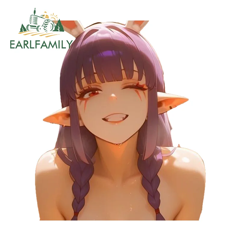 EARLFAMILY Bunny Esil Radiru Cute Car Stickers Humorous Character Vehicle Decal Occlusion Scratch Sunscreen Vinyl PVC Car Gadget