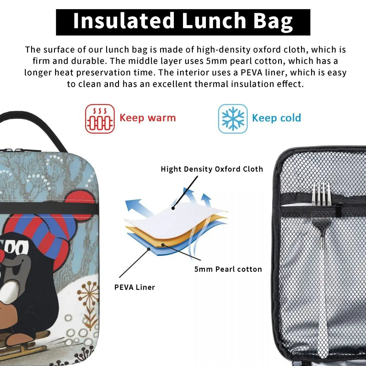 Bolsa de almuerzo The Little Mole, fiambrera informal para mujer, práctica bolsa refrigeradora de oficina, bolsa con estampado Oxford, bolsas de comida