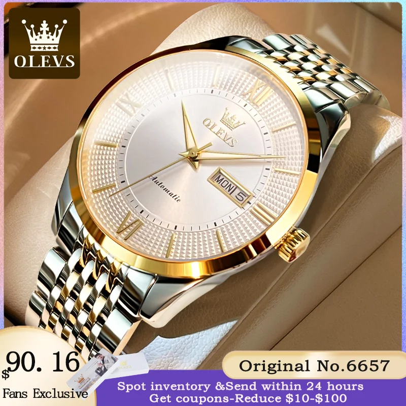 OLEVS 6657 Men's Watch Luxury Business Automatic Mechanical Watch Imported Movement Sapphire Mirror Waterproof Fashion Men Watch