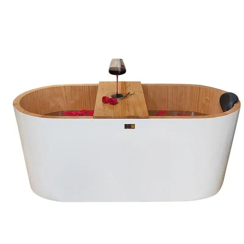 

Independent Japanese-style wooden bathtub bath wooden bucket small apartment hotel homestay double oval bathtub