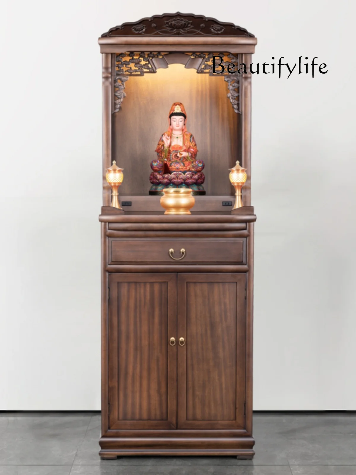 Solid Wood Altar Altar New Chinese Style Clothes Closet Modern Light Luxury Small Worship Table Avalokitesvara Buddha Cabinet