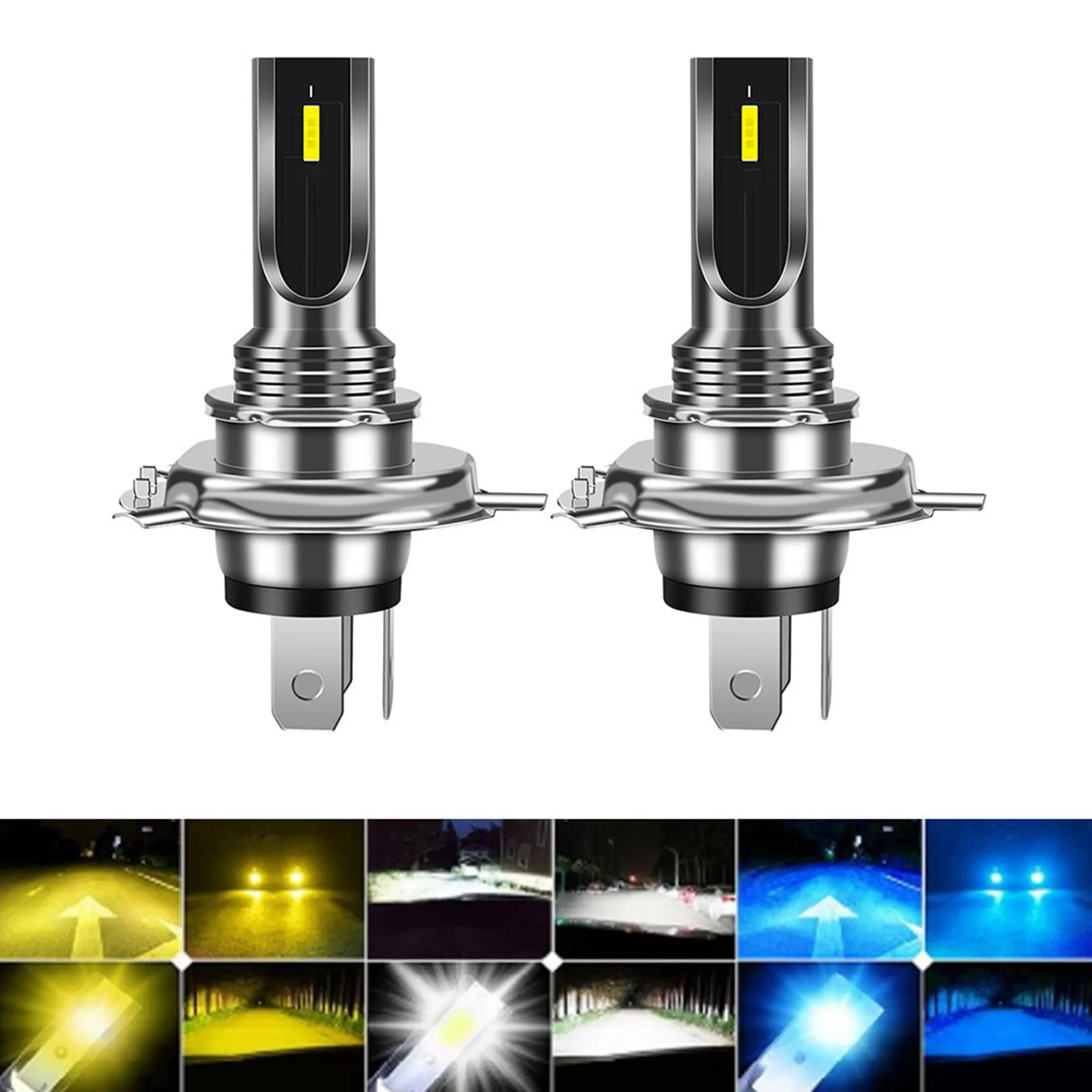 2Pcs Mini CSP LED Canbus Car Headlight Motorcycle H4 Fog Lamp 16000LM 6SMD Bulbs 3000K Yellow Light Auto Turn Signals