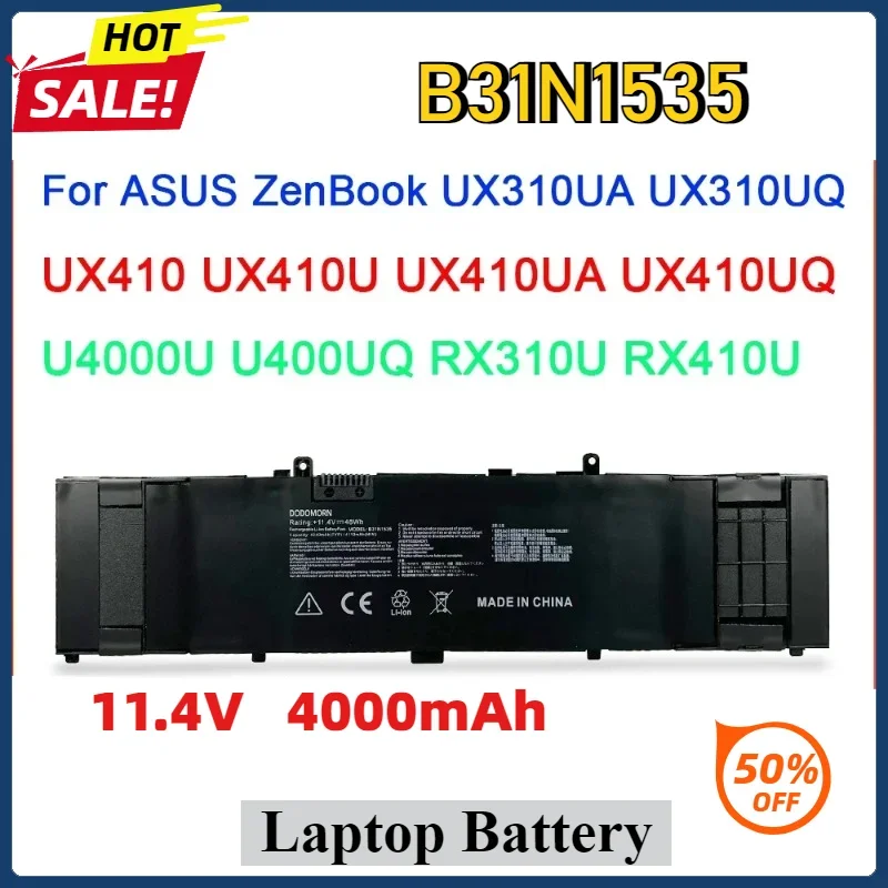 

11.4V B31N1535 Laptop Battery For ASUS ZenBook UX310 UX310UA UX310UQ UX410 UX410U UX410UA U4000U U400UQ RX310U Laptop Batteries