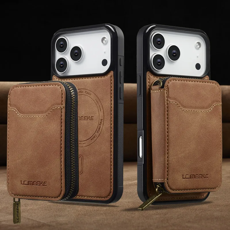 

Магнитный съемный чехол-кошелек 2 в 1, чехол-кошелек на молнии для iPhone 11 12 13 14 15 16 17 Pro Max Air с несколькими слотами для карт, противоударный чехол-подставка