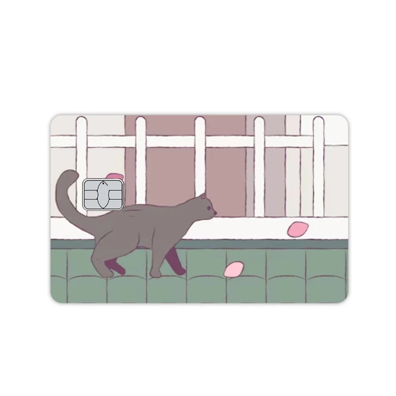 Cute Sakura Black Cat Sheep Heart White Flower Pattern Matte Pvc Skin Stickers for Credit Debit Visa Bank Card Cover Film Decor - view 2