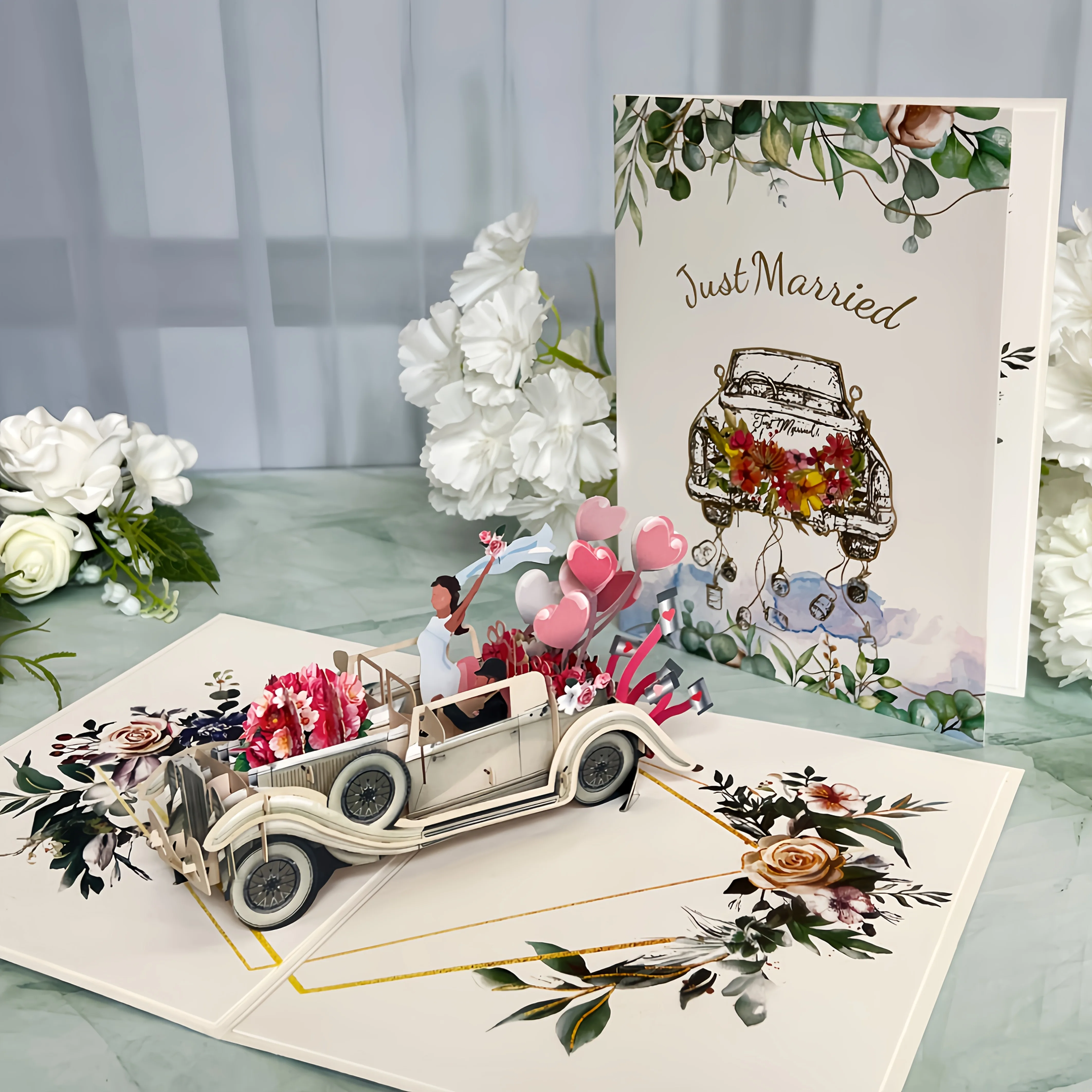 1 Stück Grußkarte mit Liebesmotiv für Hochzeitsauto – Valentinstagsgeschenk/Hochzeitsdekoration/Weihnachtsgeschenk/Verlobungsgeschenk/Neujahrsgeschenk