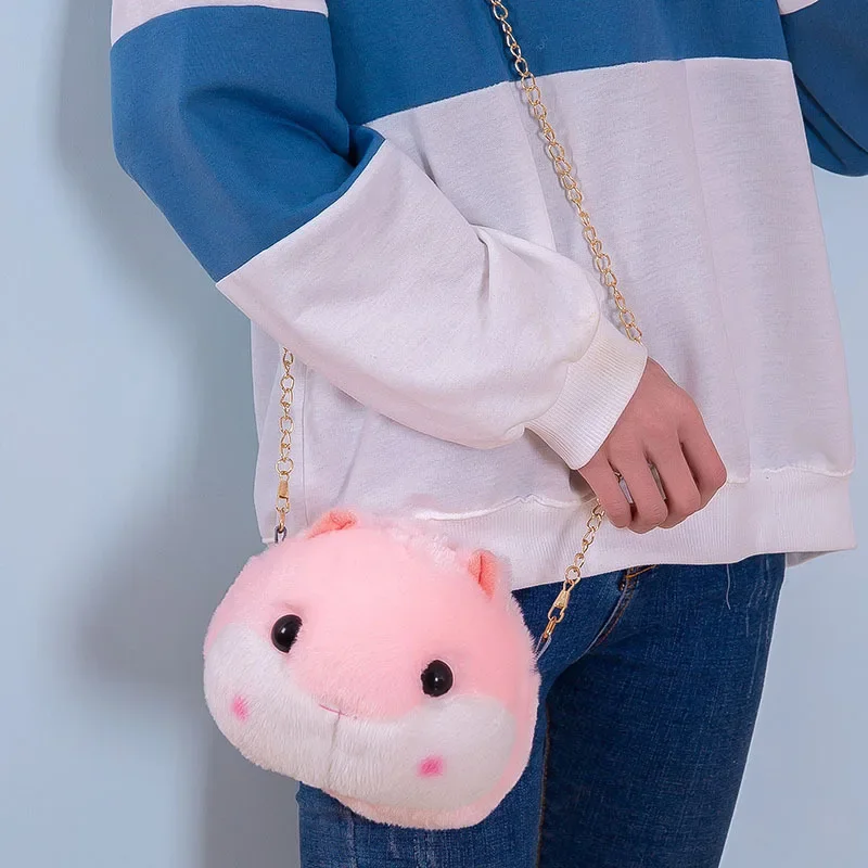 Bonito dos desenhos animados hamster bolsas de pelúcia crianças ombro crossbody saco feminino corrente diagonal saco boneca de pelúcia menina pele do falso telefone bolsa
