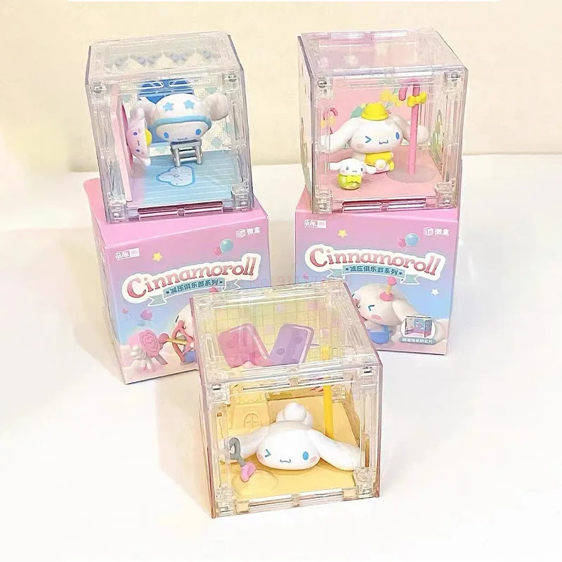 Genuíno cinnamoroll alívio do estresse clube cinnamoroll caixa cega meninas presente sanrio família novo artesanal crianças brinquedo presentes de aniversário