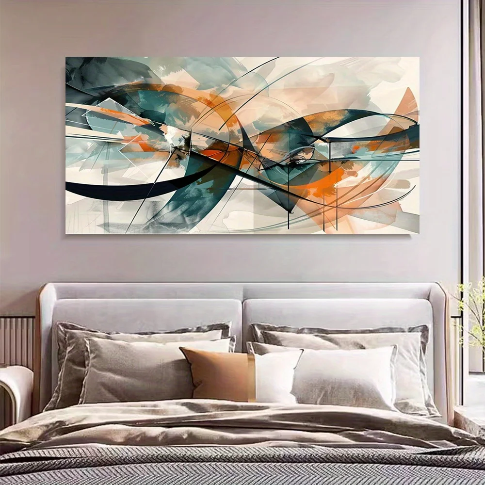 Modern Abstract Graffiti Canvas Art - No Framed Cyan & Orange Morandi Wall Decor, Elegant Print Poster for Living Room, Bedroom,