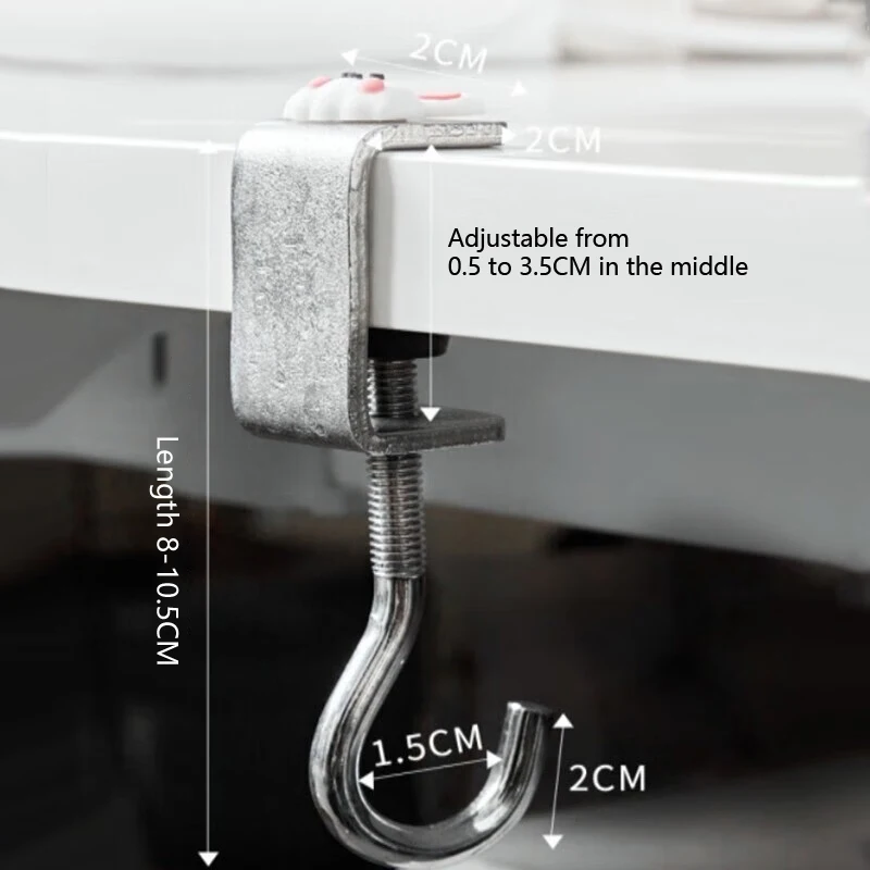 Schoolbag Hook Desk Side Backpack Hanger Table Edge Storage Hook Adjustable Rotatable Removable Load-bearing Punch-free Hooks