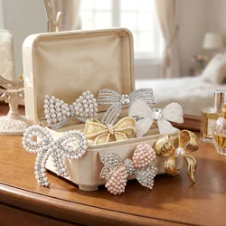 Rhinestone Bow Brooches for Women Unisex Pearl Bow Knot Pins Office Party Friend Gifts Jewelry Accessories