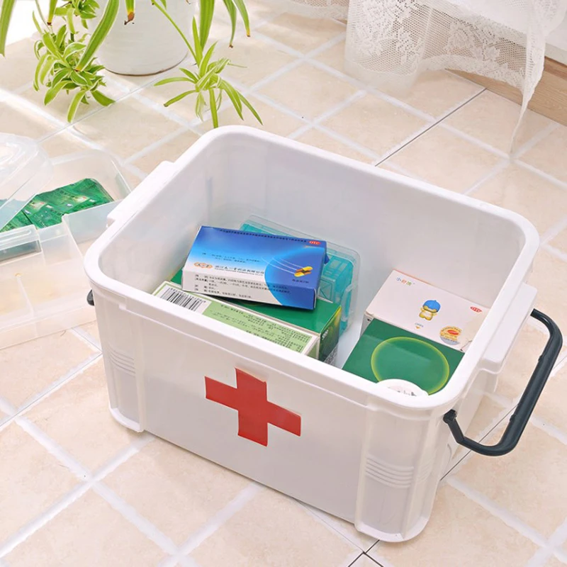 First Aid Kit Medicine Storage Box Portable Emergency Box Household Double Layers Medicine Boxes Medical Kit Storage Organizer