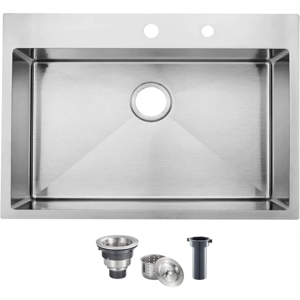 33 x 22 Inch Drop in Stainless Steel Kitchen Sink, Single Bowl 16 Gauge Top mount Sink Commercial Handmade