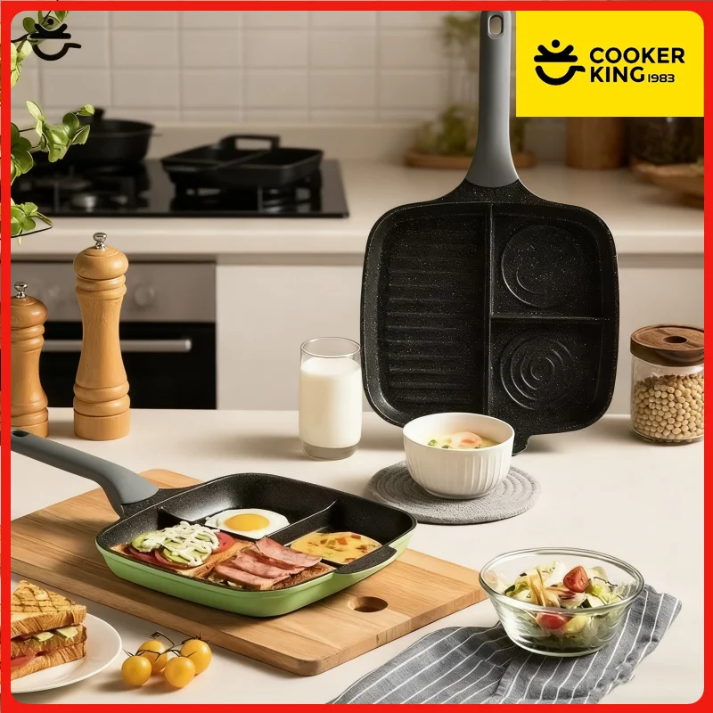 

COOKER KING Omelet Pan Three-Grid Frying Pan Non-stick Flat Bottom Dumpling Steak Pot Egg Breakfast Burger Frying Pan Spot Goods
