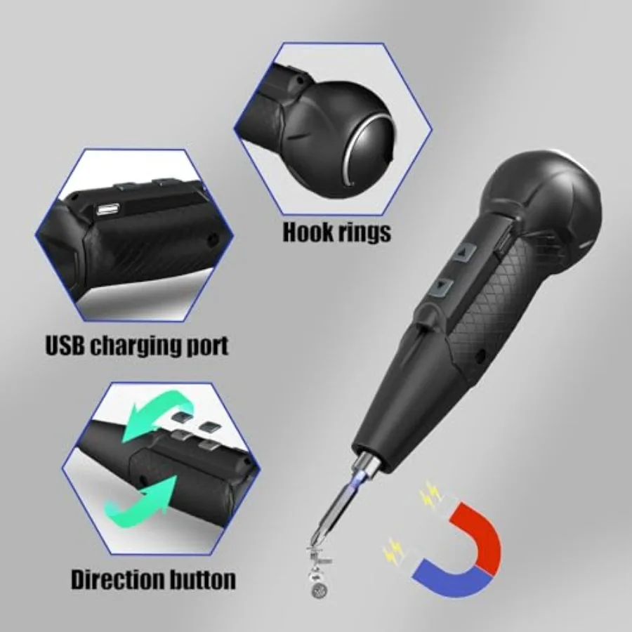 Cacciavite elettrico a batteria da 3,7 V Mini gadget rotante portatile ricaricabile per la casa Manuale automatico tutto in uno con luce LED e