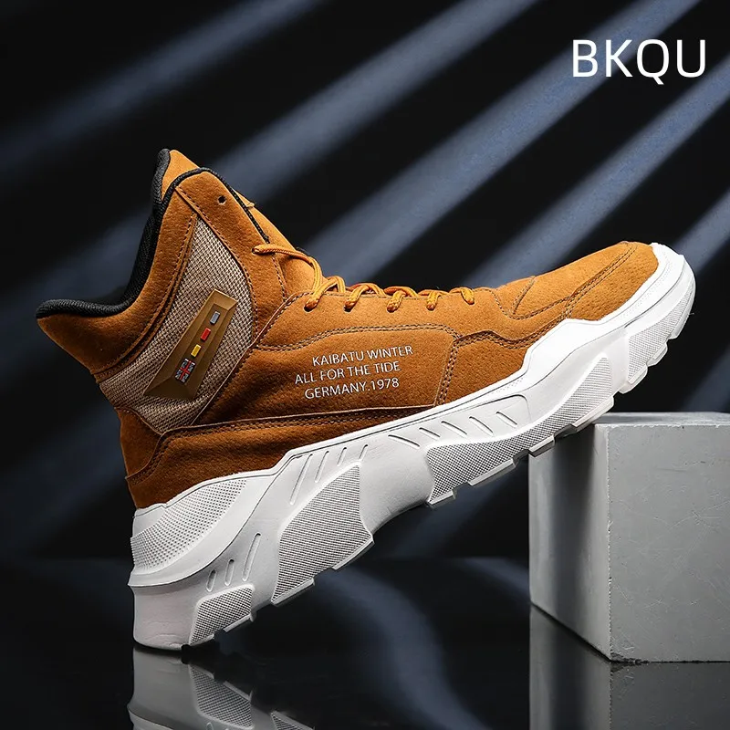 รองเท้าบูทผู้ชายกันลื่นขนาดใหญ่แพลตฟอร์มน้ำหนักเบาลำลองกลางแจ้ง, รองเท้าบูทหัวกลมสบายทนทานต่อการฉีกขาดเหมาะสำหรับฤดูใบไม้ผลิฤดูใบไม้ร่วง