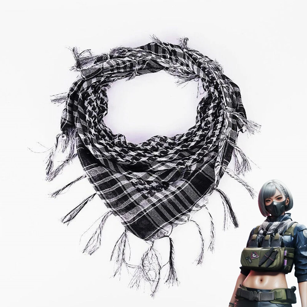 

Шарф Game Delta Force May Xiaowen, черно-белый сетчатый шейный платок, льняно-хлопковые шарфы с кисточками, унисекс, костюм для вечеринки, реквизит