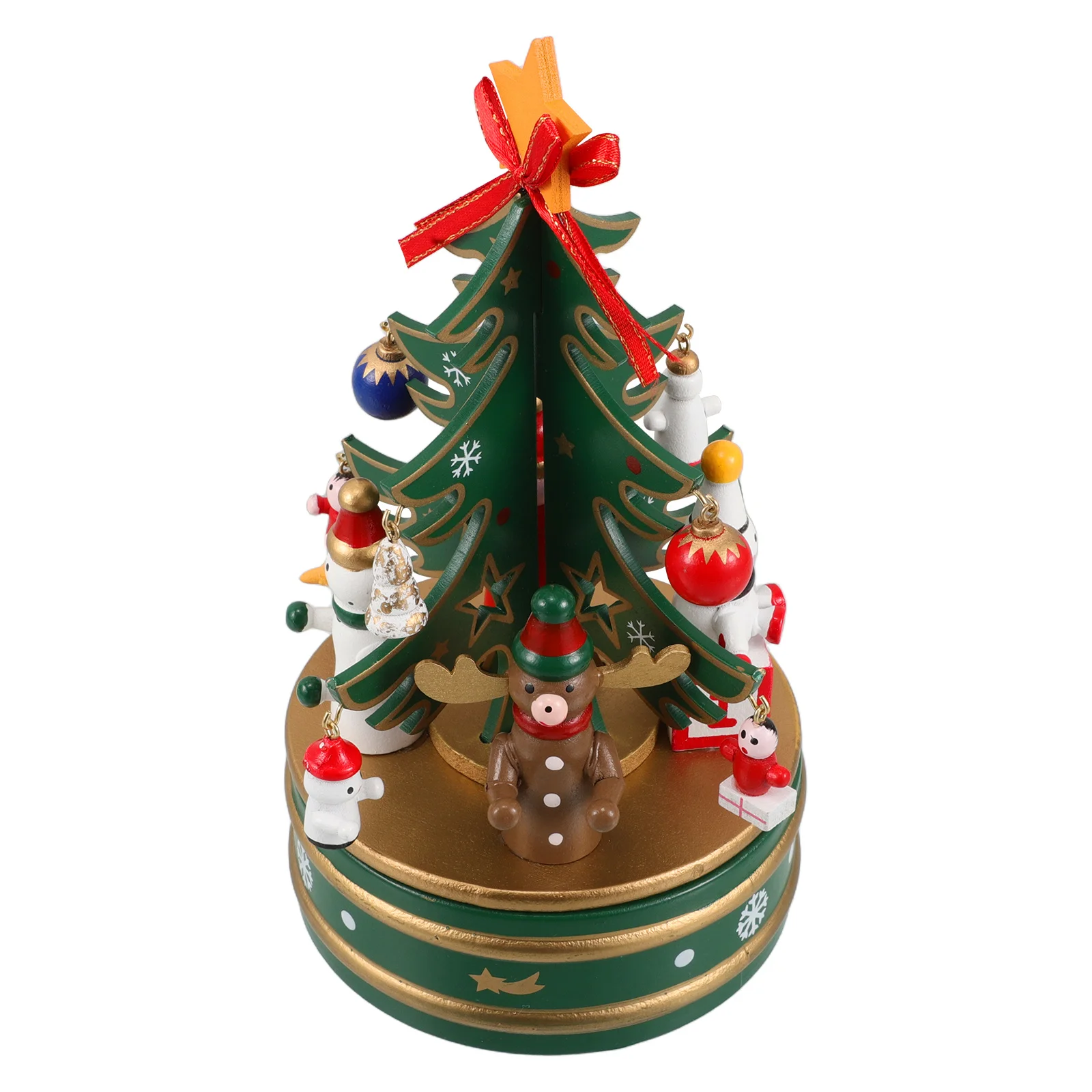 

1pc Wooden Music Box Christmas Tree Desktop Decoration Rotating Melody Ornament Green Christmas Craft Decor Musical