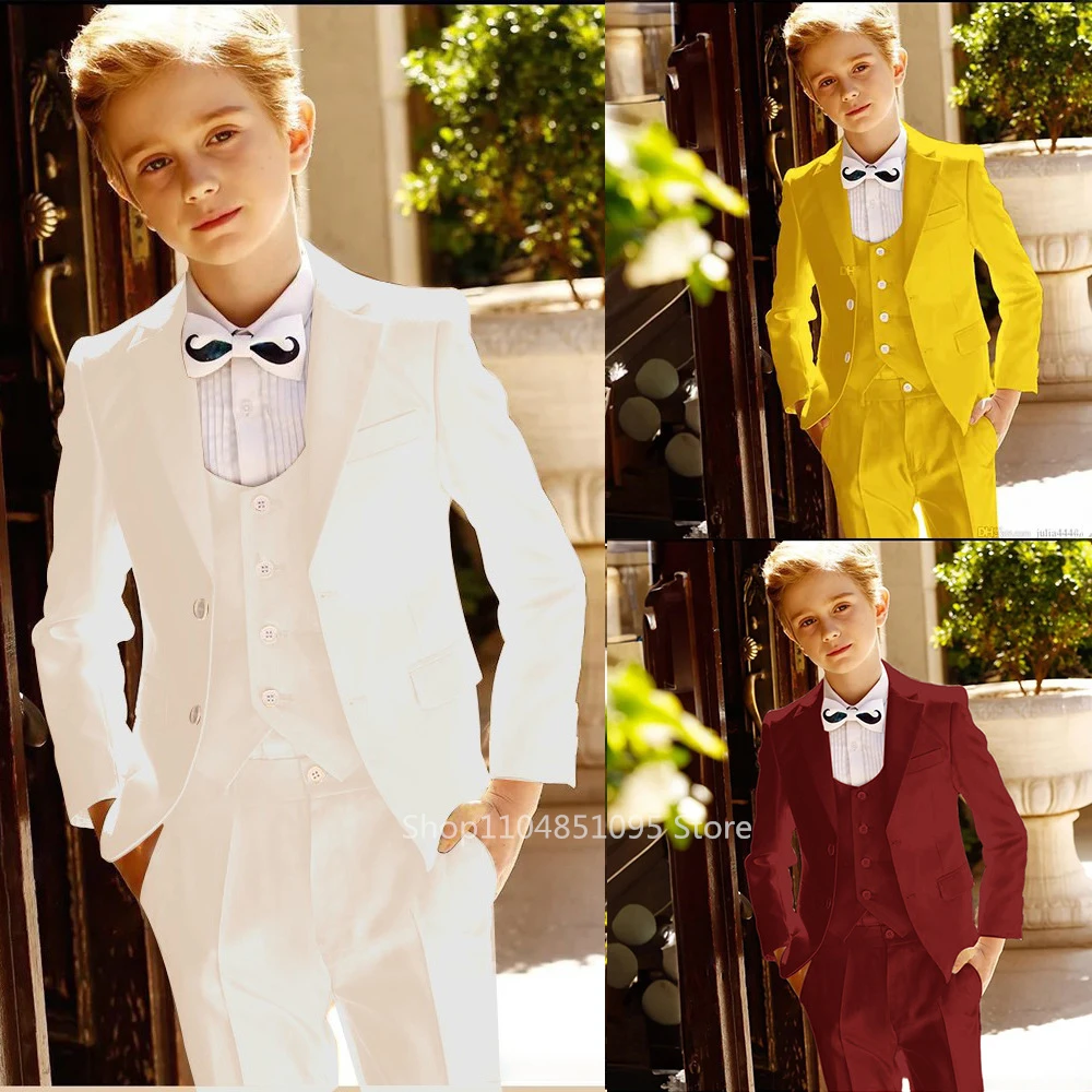 

3 Piece Solid Boys Formal Children Suit Set Kid Blazer Vest Pants Suit Outfits Set Teenager Boys Elegant Suit Boy Wedding Suit