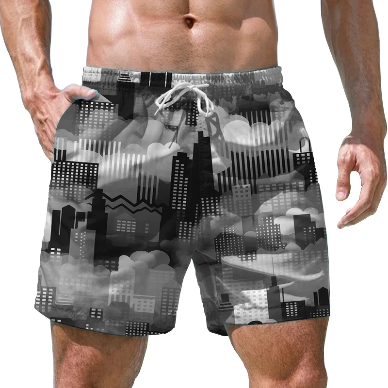 Pantaloncini da surf stampati in 3D per la casa in bianco e nero pantaloncini Casual larghi pantaloncini da vacanza al mare estivi pantaloncini da uomo ad asciugatura rapida