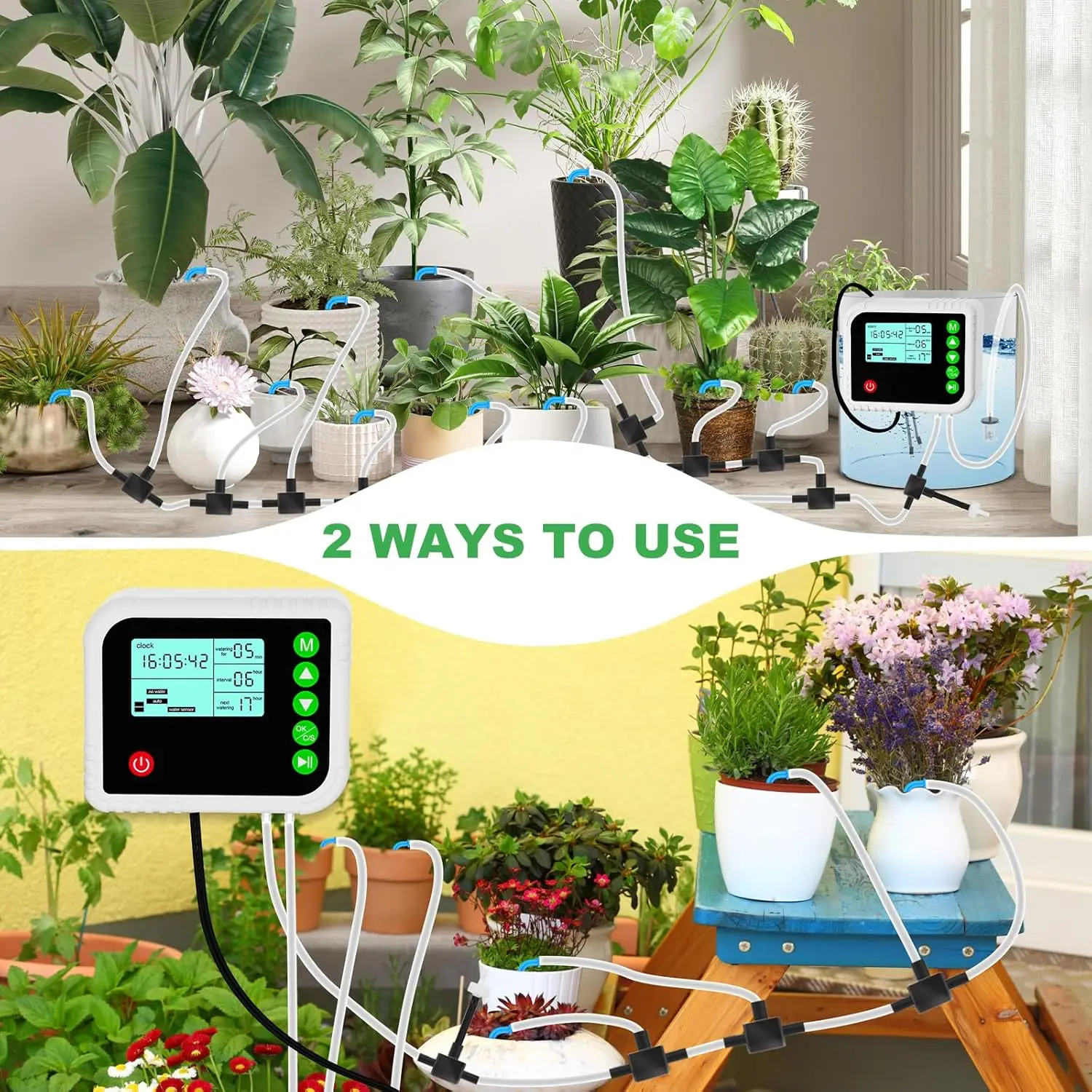 Kit de Riego Automático Inteligente con Pantalla LED Digital, Controlador de Riego Temporizado, Sistema de Microirrigación Portátil para Flores en Maceta, Vegetales, Invernadero y Jardín