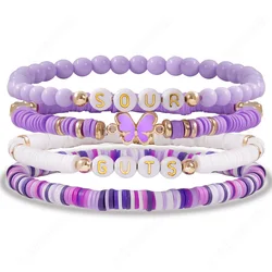 Lovely Soft Clay Purple Butterfly Bracelet Gradient Purple Sour Alphabet Beaded Bracelet for Women Birthday Party Jewelry Gift