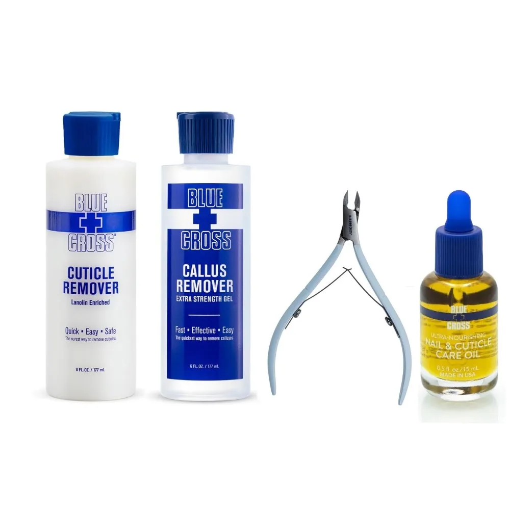 

Professional Nail & Cuticle Care 4 Pack Bundle, 6oz Extra Strength Callus Remover Gel, 6oz Cuticle Remover Softener Liquid, Nip