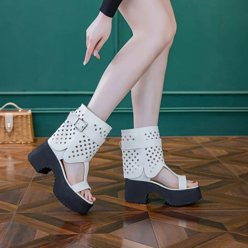 

XMWRLW 2026 Summer Genuine Leather Women Platform Ankle Boots Fashion High Heels Female Summer Boots Rubber Sole Ankle Boot Shoe