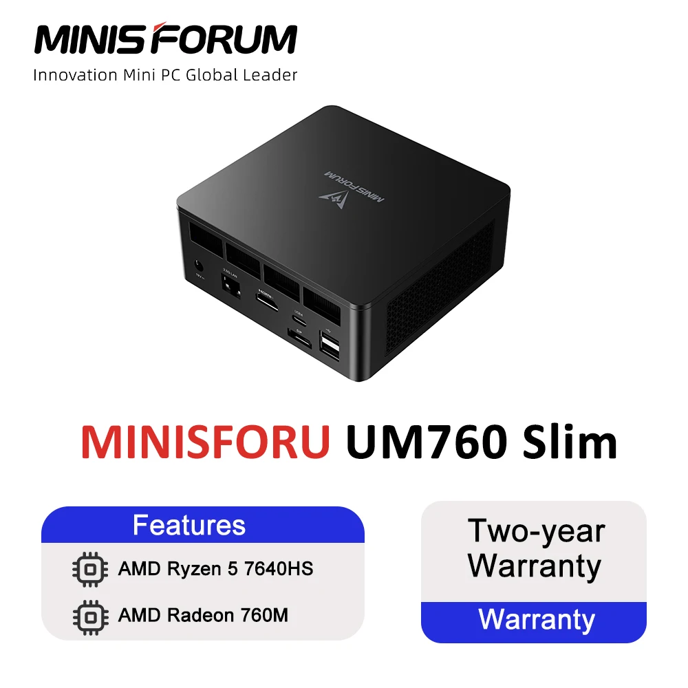 MINISFORUM UM760 Slim Mini PC AMD Ryzen 5 7640HS DDR5 16GB 1TB SSD Mini Computer Windows 11 Pro Bluetooth 5.3 WiFi 6E Office PC