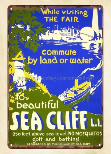 metal art wall decor man cave 1939 Beautiful Sea Cliff metal tin sign