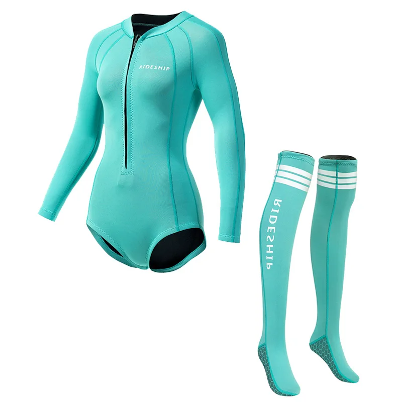 Estate donna 2MM Neoprene Bikini muta e calza subacquea manica lunga pelle muta da sub a prova di sole surf Snorkeling costumi da bagno