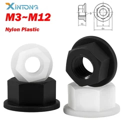 2~50Pcs Nylon Plastic White / Black M3 M4 M5 M6 M8 M10 M12 Flange Nuts Hexagon Flange Nut for Heat/ Electricity Insulation