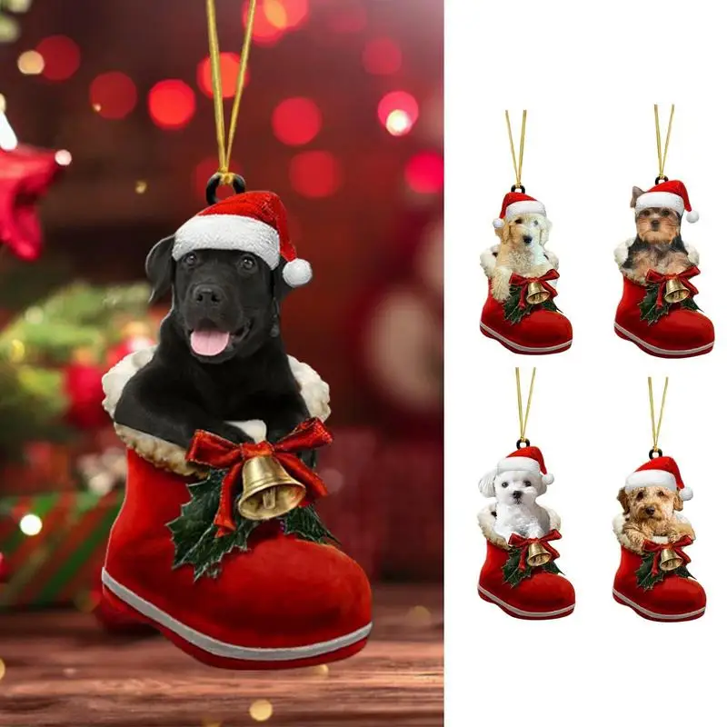 Christmas Tree Decoration Pendant Christmas Socks Dog Pendant Cute Dog Home Party Decoration Pendant Decorative Props