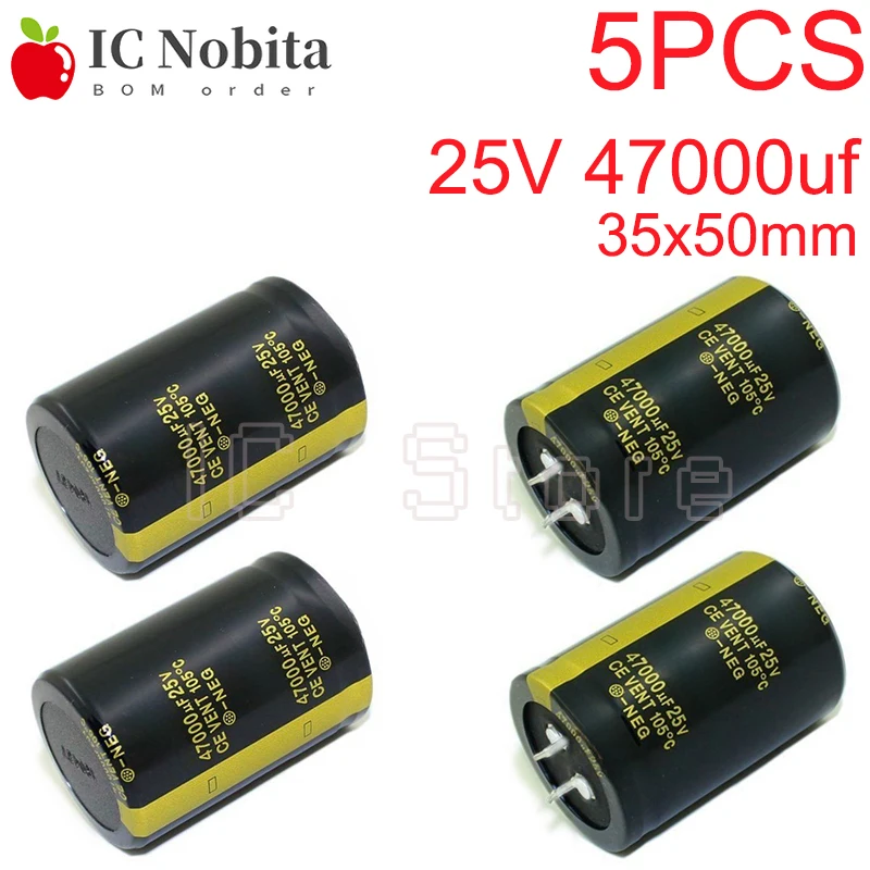 

5PCS 25V 47000uf Capacitor High Frequency Low ESR 35x50mm 25V47000uf Aluminum Electrolytic Capacitor Audio 35*50