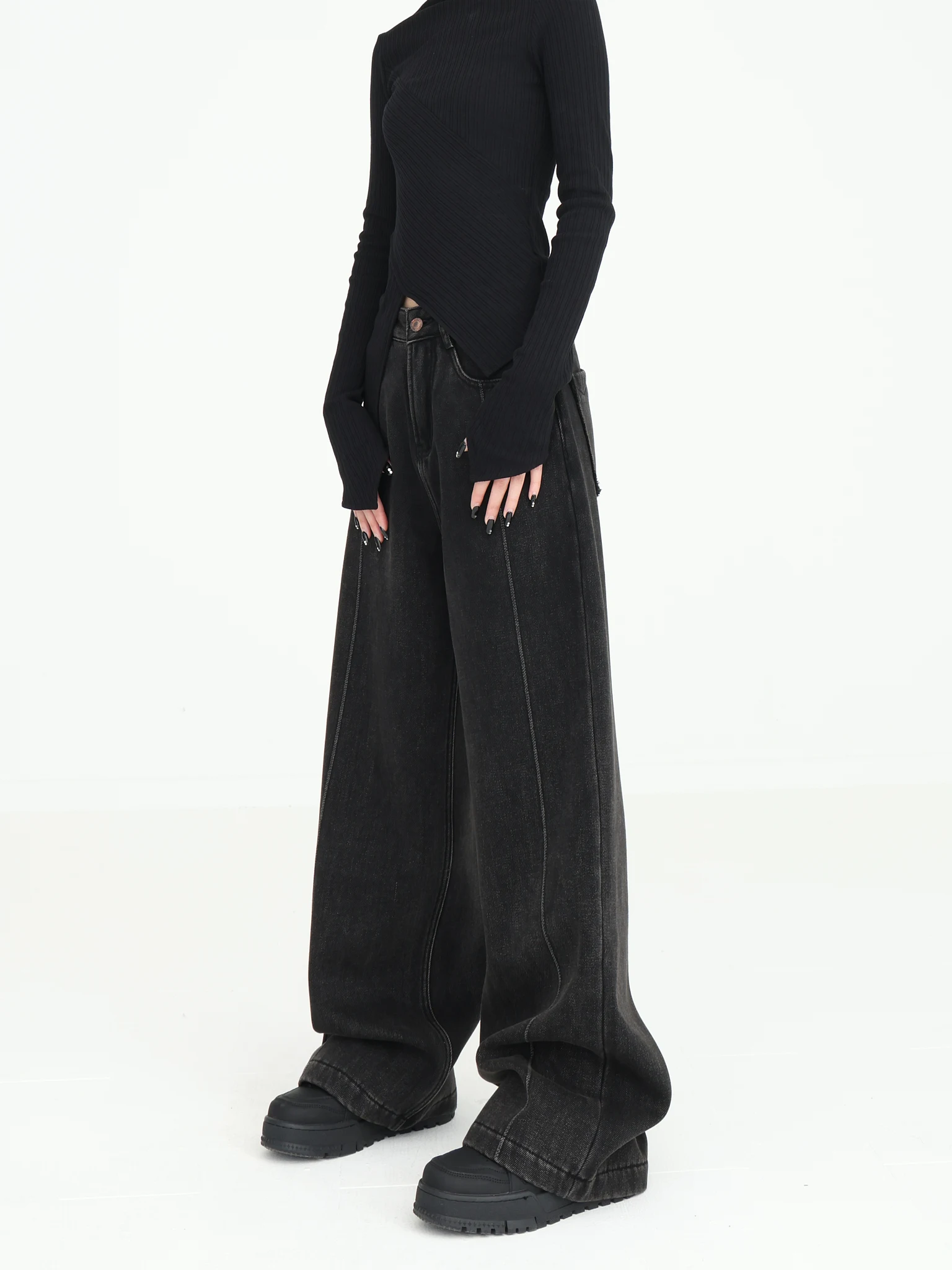 

Женские джинсы Bla с высокой талией, свободного кроя, на флисовой подкладке, прямые широкие штанины, утягивающие, осенне-зимние