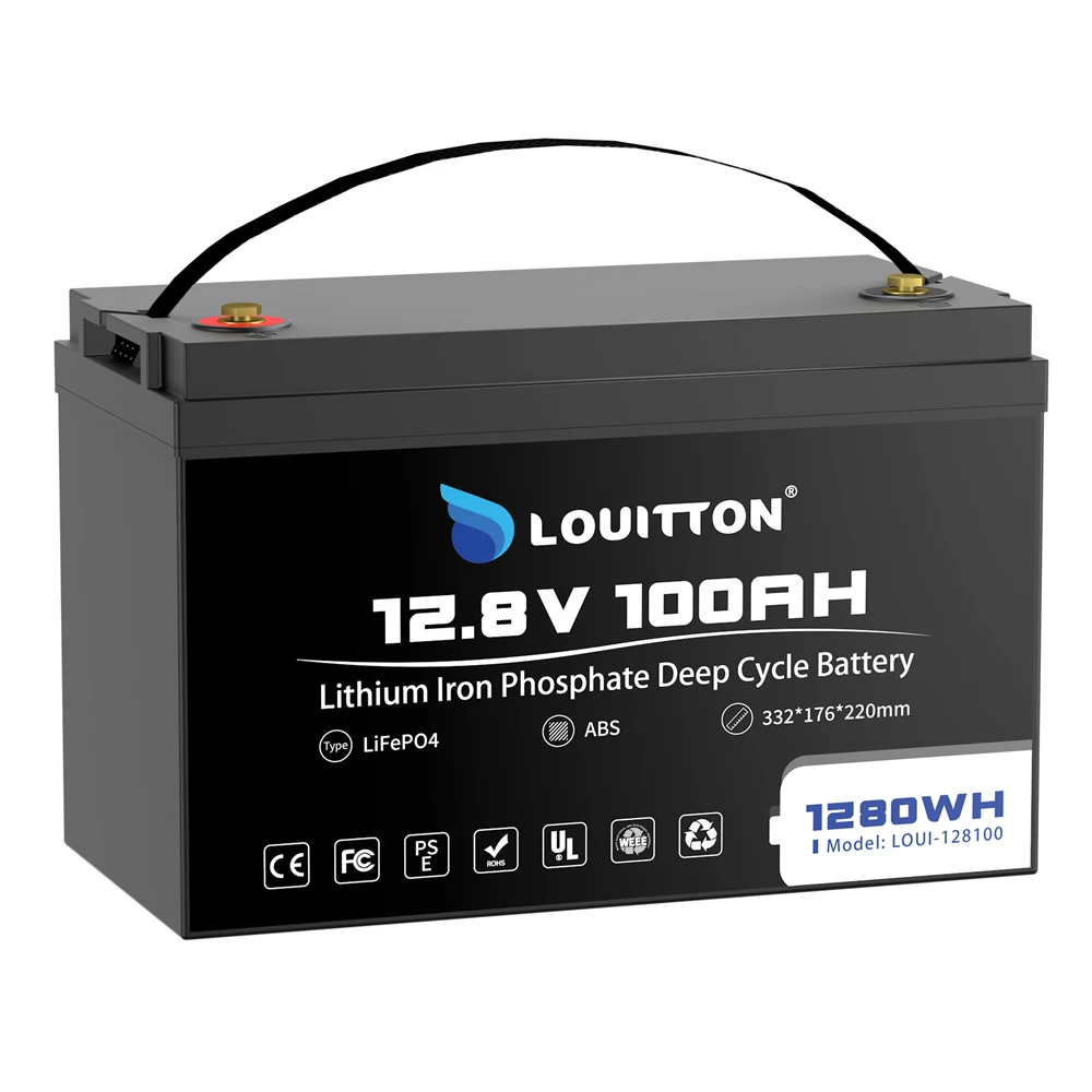 LOUITTON LiFePO4 Battery 6000+ Cycles For RV Solar Energy Storage Yacht Golf Cart 12.8V 100AH Lithium Iron Phosphate Battery