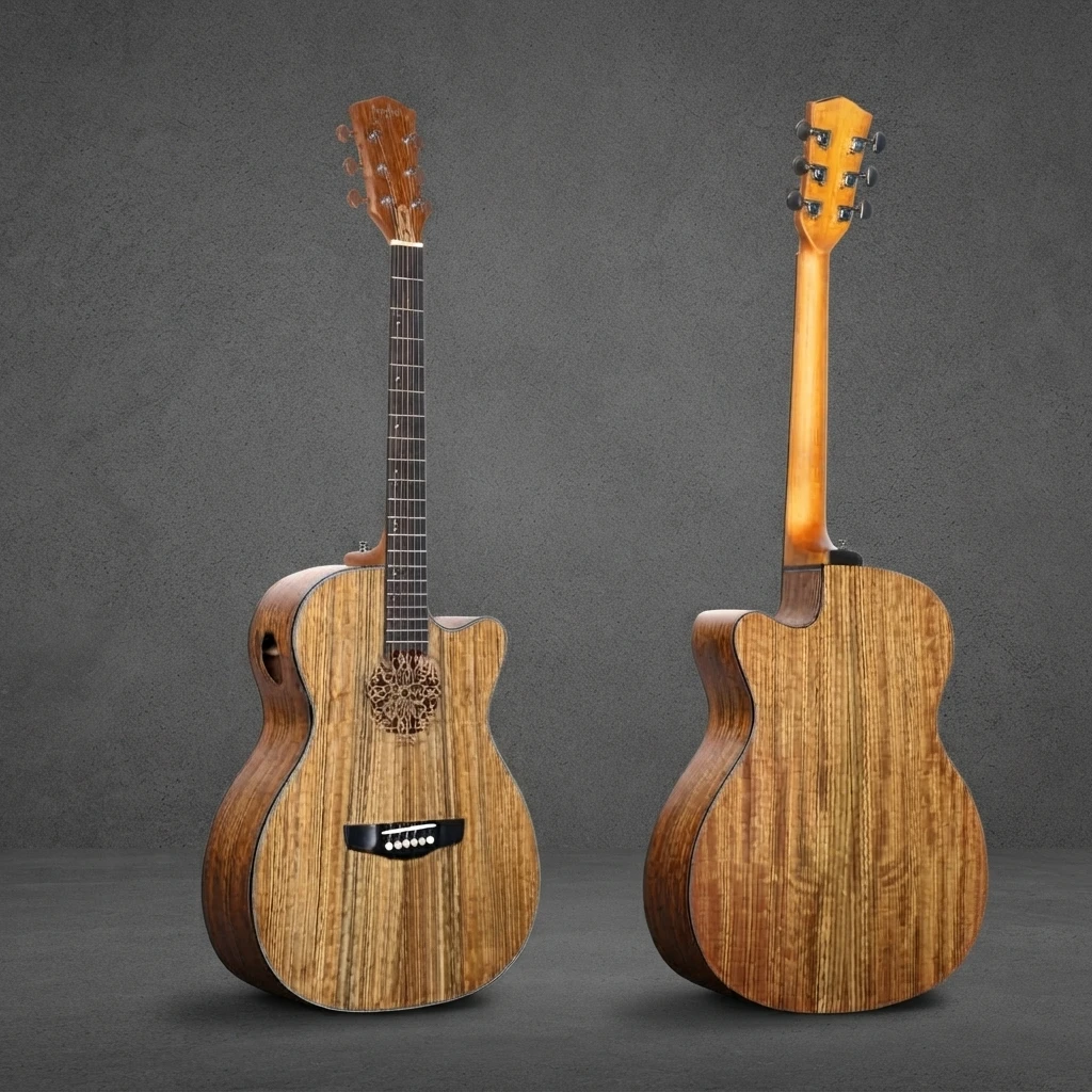 Side Sound Port Acoustic Guitar, Cutaway Body, Floral Rosette, Chrome Tuners, Slim Neck, Glossy Finish, 6 Strings for Practice