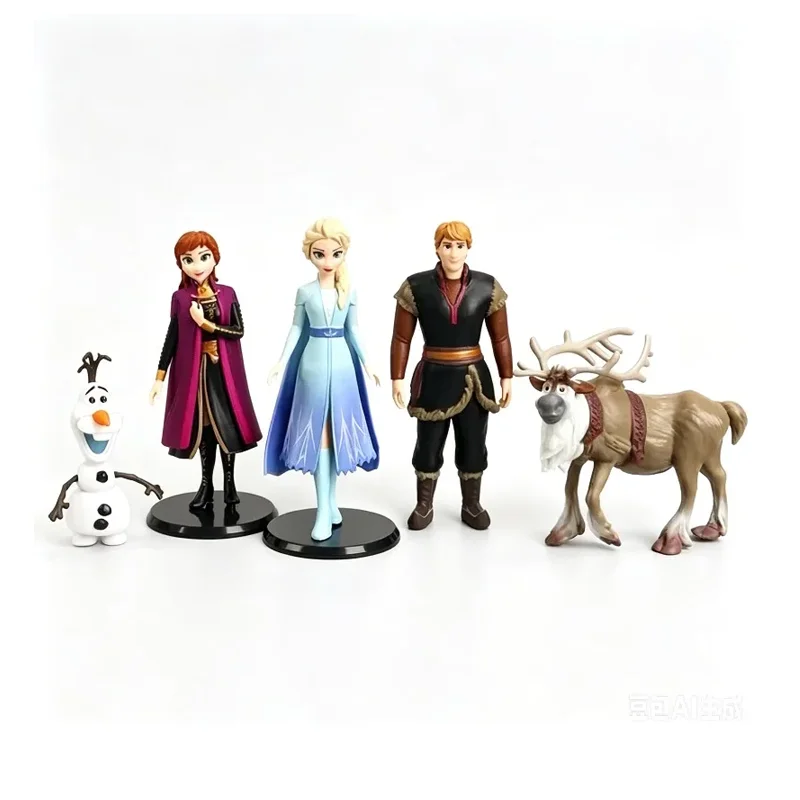 Conjunto de Figuras Frozen 2 Elsa Anna Kristoff Olaf Sven em PVC, Modelos Colecionáveis, Decoração de Mesa, Brinquedo, Presente de Aniversário para Meninas