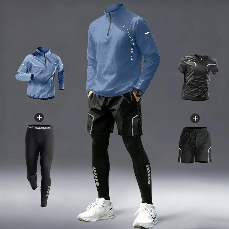 Breathable 4 Pcs Men's Sports Set Breathable Sweat-absorbing Quick Dry Running Fitness Clothing Morning Run Cycling Suit