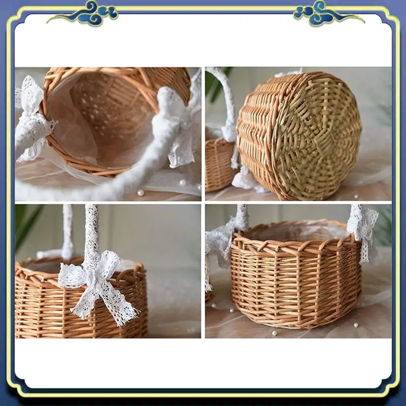 AU16-2 Piece Woven Storage Basket With Handle Wedding Flower Girl Baskets Wicker Rattan Flower Baskets As Shown For Home Garden