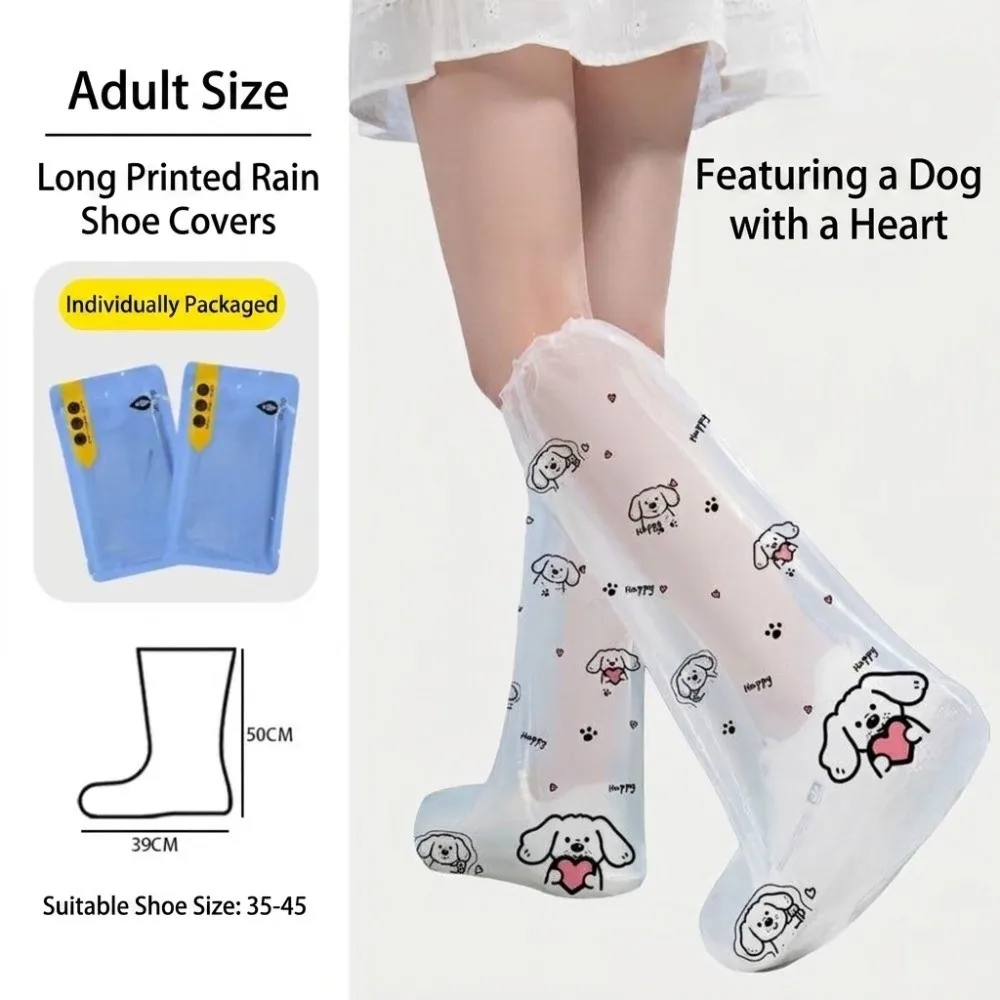 PE Waterproof Shoe Covers Waterproof Thickened Rain Boot Covers Lucky Rabbit Print Anti Slip Disposable Shoe Covers Muddy Road
