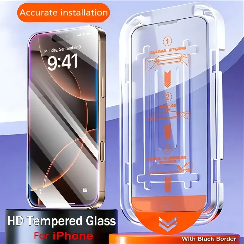 

8K Full Cover Tempered Glass For iPhone 16 15 14 Plus 13 12 Mini11 Pro Max XS X XR Screen Protector With Alignment Mounting Case
