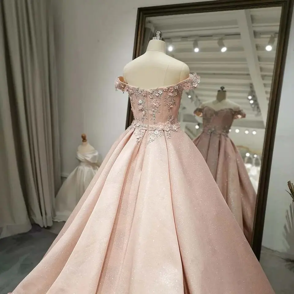 Vestido de noche de flores de encaje rosa de diseño A, vestido de dama de honor, vestido de fiesta de boda sin tirantes, vestido de noche 2024