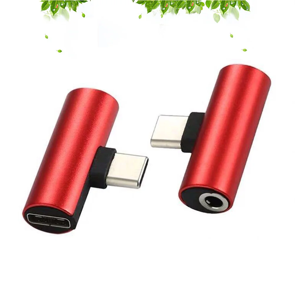 2Pc 35mm to Type-C Earphone Adapter Type C 2 in 1 Audio Stereo Earphone Converter (Red) earphone adapter for