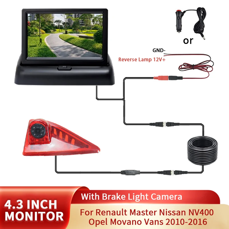 Car Brake Light Reverse Camera With 4.3-inch Car Monitor For Renault Master Nissan NV400 Opel Movano Vans 2010-2016