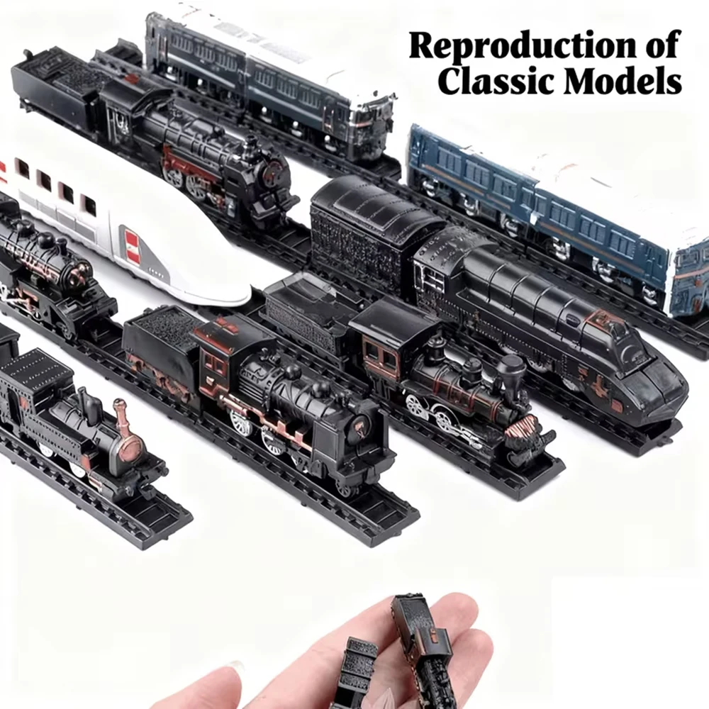 9 teile/satz Mini Zug Modelle Unmontiert High-Speed-Schiene Dampf Zug Sammlung Manuelle Bedienung Ideal Für Modell Szene Ornamente